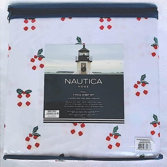 Nautica Christmas Holiday Nautical Lifesaver Wreath Sheet Set - Full - Picture 2 of 5